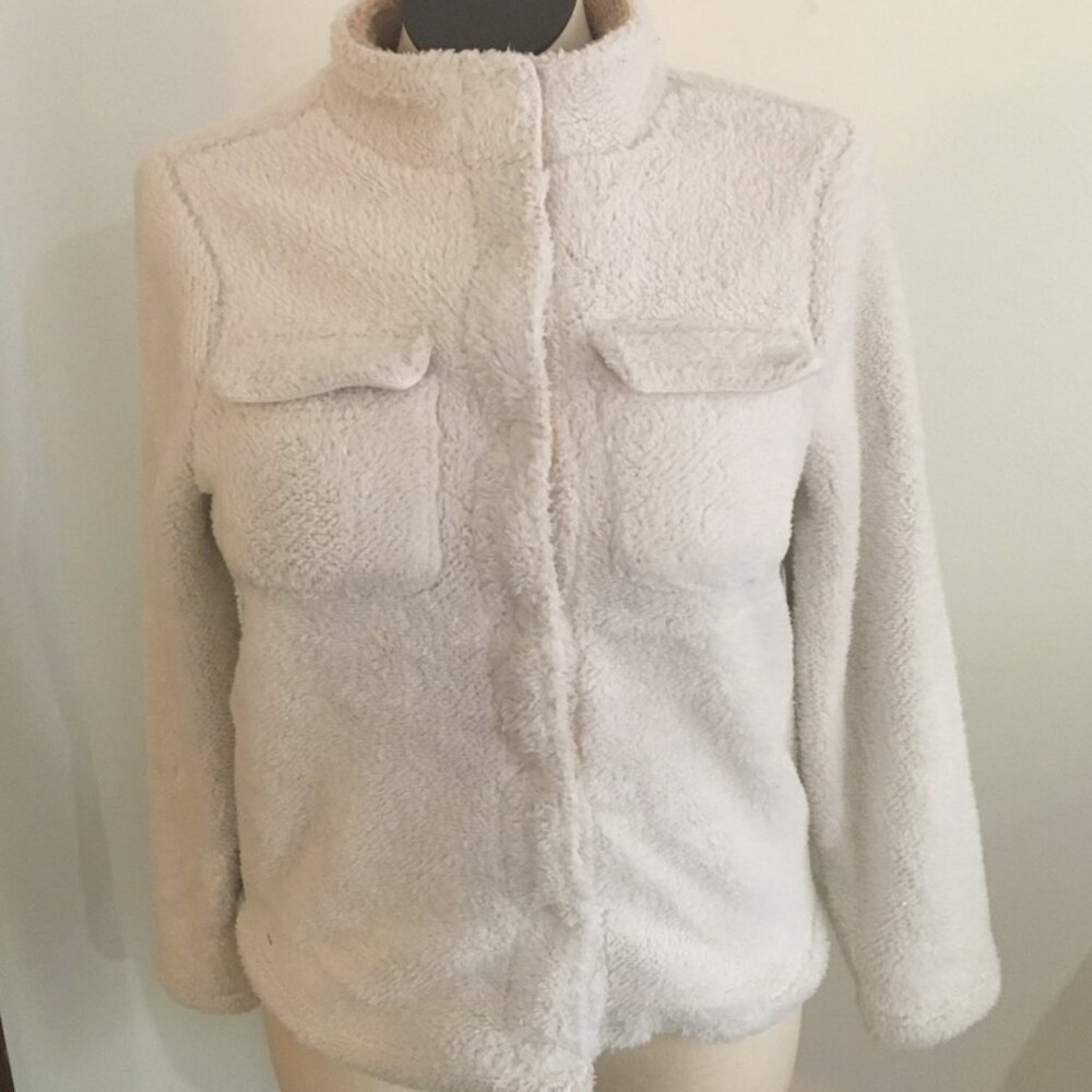 Olivia Sky Ivory and Taupe Snap Up Fleece Jacket Size Medium NWT